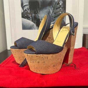 Christian Louboutin Superyaz Denim and Cork. 37 1/2.